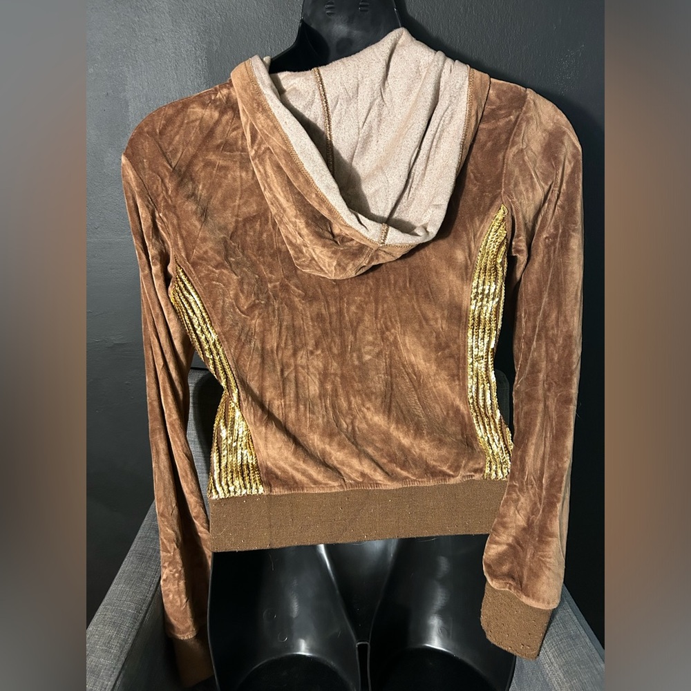 Brown & Gold Velvet Women's Jacket Large Apollo - Picture 4 of 5